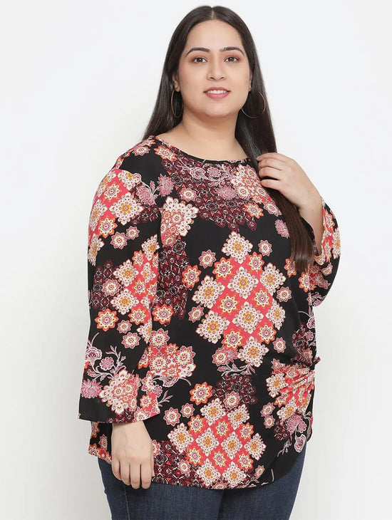 Zig Zag Floral Print Trendy Plus Size Women Top