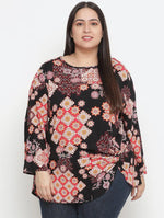 Zig Zag Floral Print Trendy Plus Size Women Top