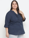 Luring Blue Schiffli Embroidery Plus Size Women Top