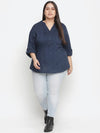 Luring Blue Schiffli Embroidery Plus Size Women Top