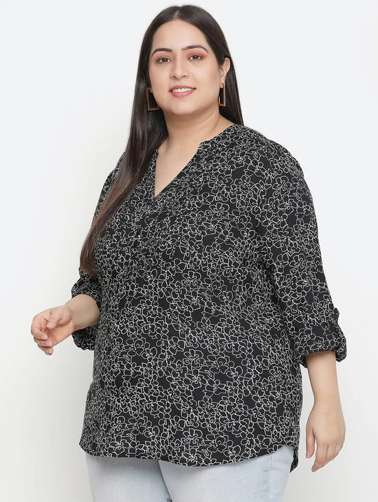 Magnectic Black Floral Print Plus Zie Women Top