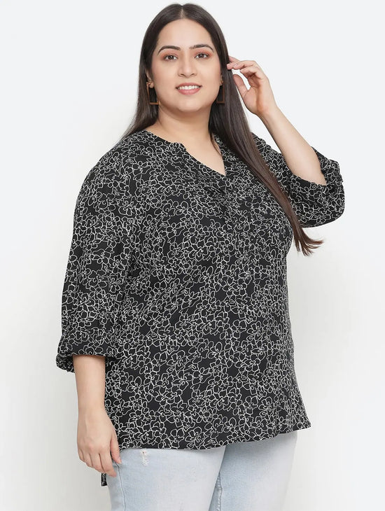 Magnectic Black Floral Print Plus Zie Women Top