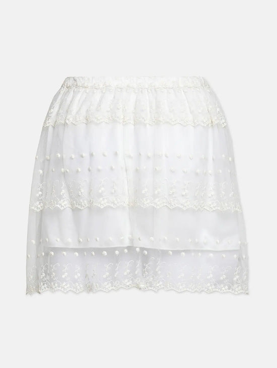 Playful White Embroidery Meld Girl Skirt