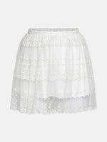 Playful White Embroidery Meld Girl Skirt