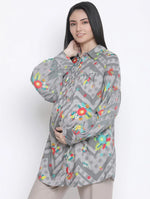 Silver Grey Floral Print Maternity Shirt