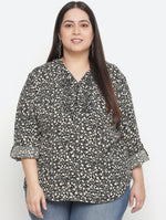 Fantastic Floral Print Black Color Plus Size Women Top