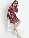 Basic Brown Check Print Tie- Knot Women Dress