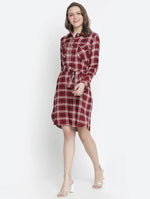 Basic Brown Check Print Tie- Knot Women Dress