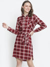 Basic Brown Check Print Tie- Knot Women Dress