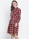 Basic Brown Check Print Tie- Knot Women Dress