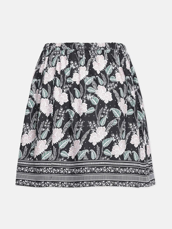 Bora Black Floral Printed Girl Skirt