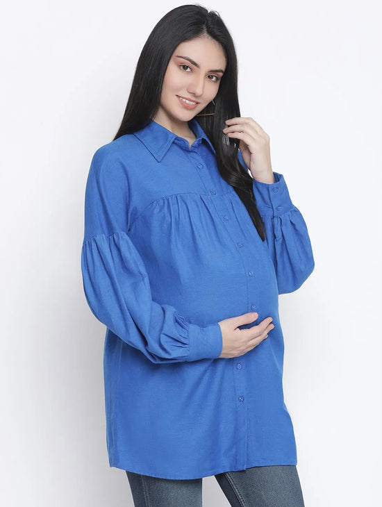 Cambridge Blue Maternity Shirt