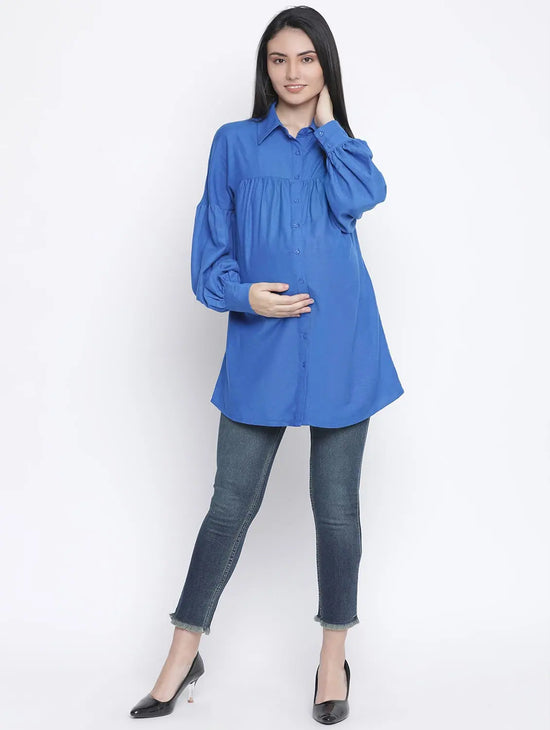 Cambridge Blue Maternity Shirt