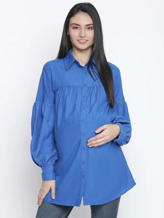 Cambridge Blue Maternity Shirt