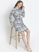 Zang Zip Check Print Tie- Knot Women Dress