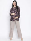 Treasure Black Floral Print Maternity Top