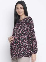 Treasure Black Floral Print Maternity Top