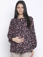 Treasure Black Floral Print Maternity Top