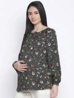 Elevated Black Floral Print Maternity Top