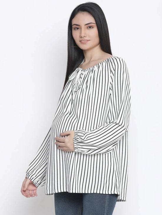 Stripes White Color Maternity Top