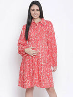 Crimson Red Printed Maternity Dress