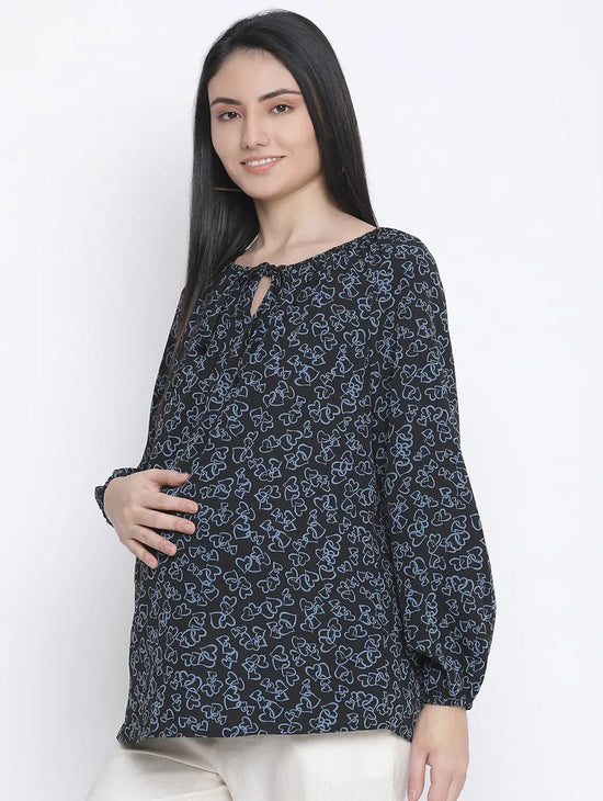 Merry Black Floral Print Maternity Top