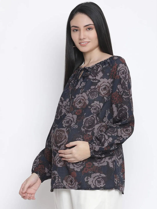 Jerry Black Floral Print Maternity Top