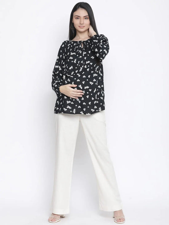 Jubiliant Black Floral Print Maternity Top