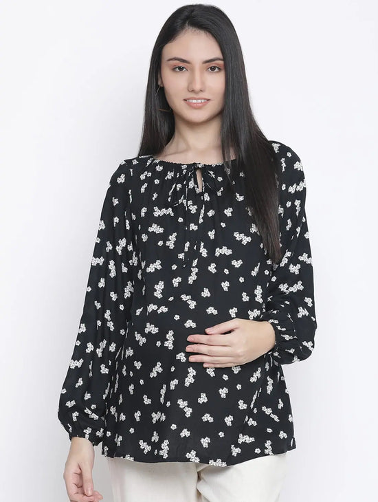 Jubiliant Black Floral Print Maternity Top