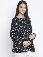 Jubiliant Black Floral Print Maternity Top