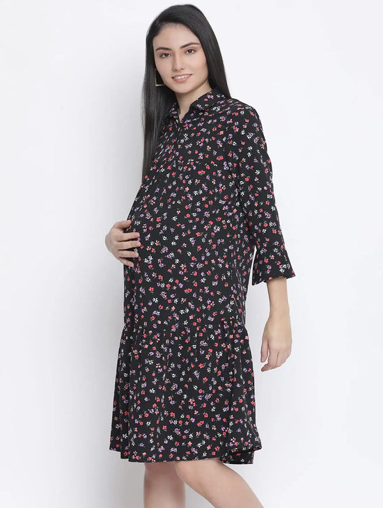 Slate Black Floral Print Maternity Dress