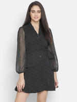 Rare Solid Black Graceful Wrap Women Dress