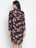 Abuzz Black Floral Print Button-Down Women Dress