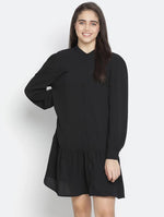 Soild Black Mania Button- Down Women Dress