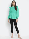 Ador solid green trendy smocked women top