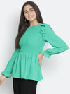 Ador solid green trendy smocked women top