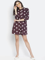 Swifty Polka Print Cute Women Puff Sleeve Dress