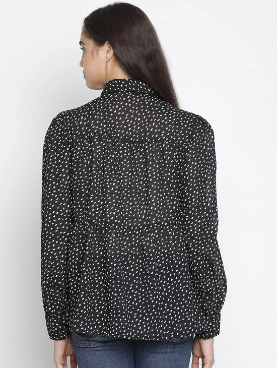 Sophic Black Dot Print Majestic Women Shirt