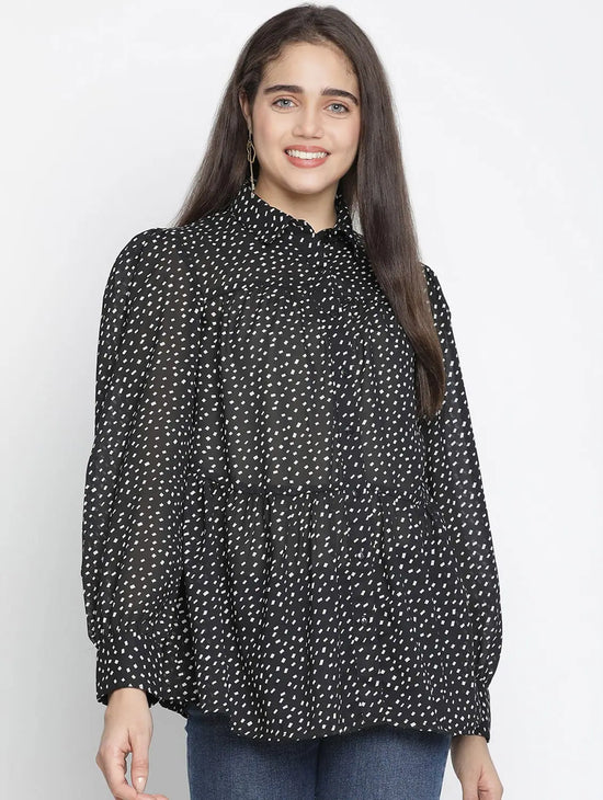 Sophic Black Dot Print Majestic Women Shirt