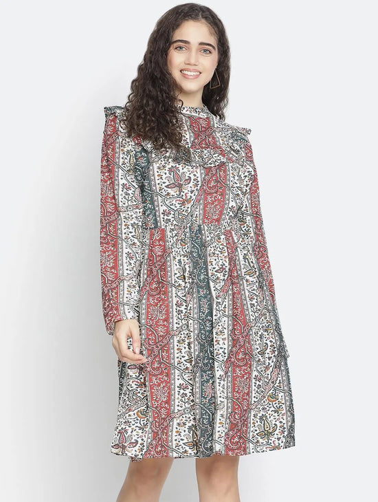 Fragrant Stylish Printed Women Ruffle Dress