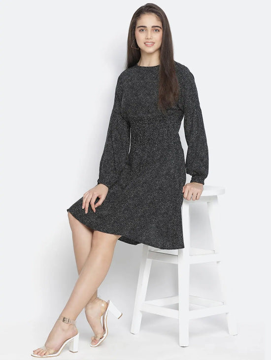 Pradise Black Dot Print Women Smocked Dress