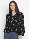 Malleate Super Black Floral Print Women Top