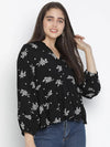 Malleate Super Black Floral Print Women Top