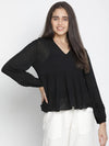 Gonzo Solid Black Women Dobby Top