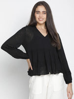 Gonzo Solid Black Women Dobby Top