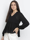 Gonzo Solid Black Women Dobby Top