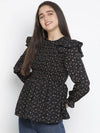 Jagged Chic Black Dot Print Smocked Women Top