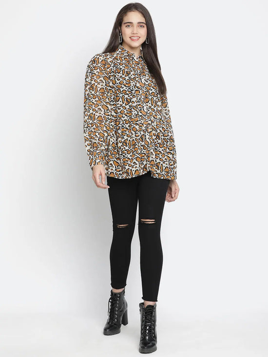 Sulit happy brown animal print women shirt