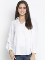 Feather solid white women top