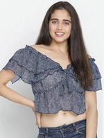 Blithe Blue Color Printed Women Crop Top